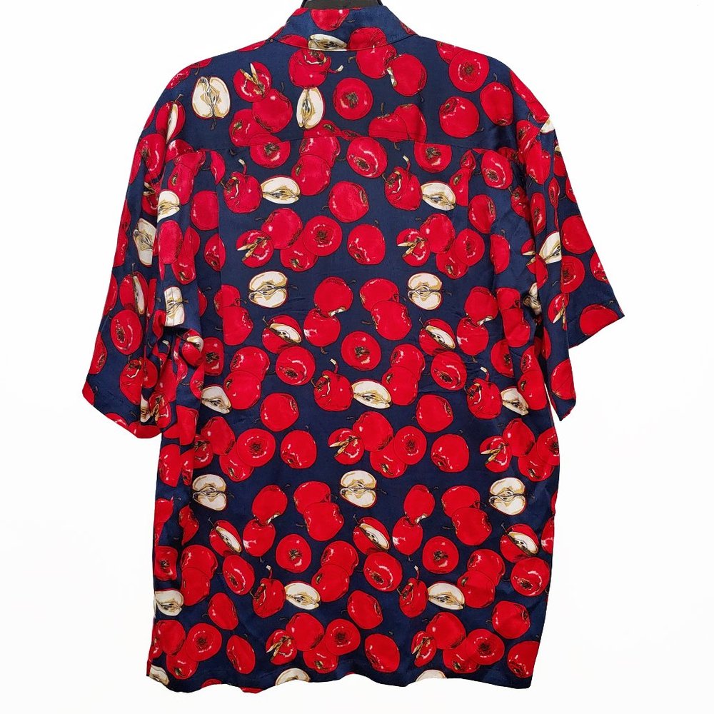 Vintage Nicole Miller 100% Silk Apple Novelty Shir